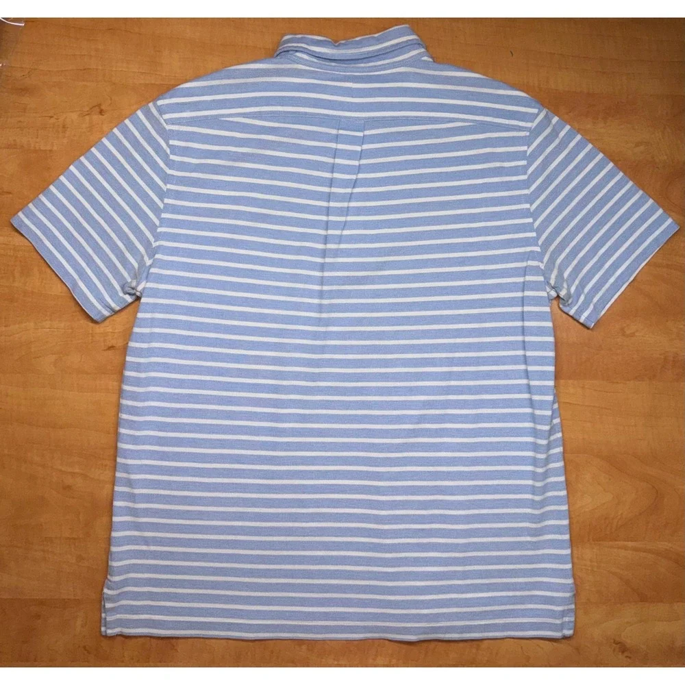 Ralph Lauren Knit Oxford Polo Shirt Mens Large Blue White Striped Short Sleeve